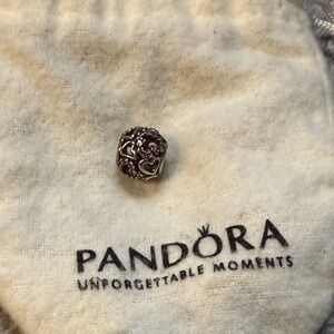 Pandora Silver Charm with Pink Crystals and Heart Motifs